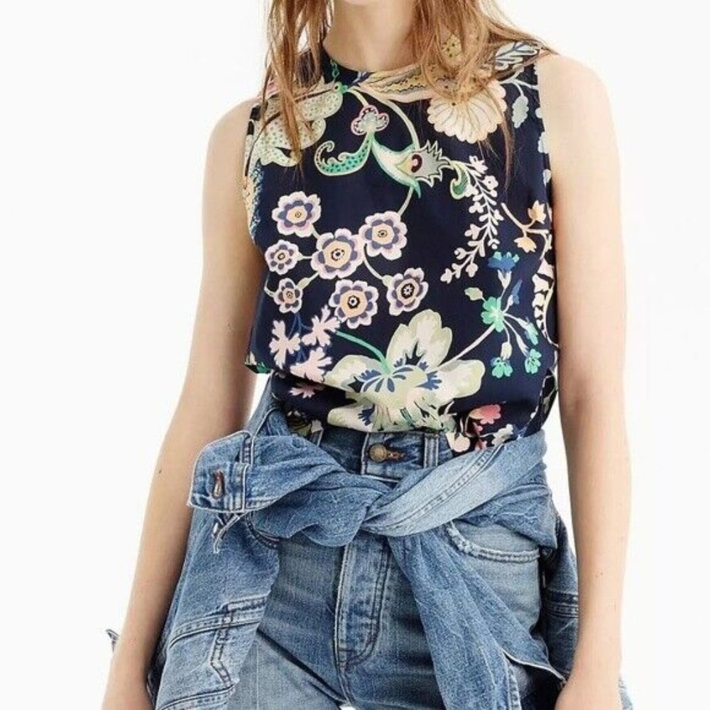 J. Crew | Liberty Print Symphony Navy Floral Paisley Cotton Sleeveless Top 00
